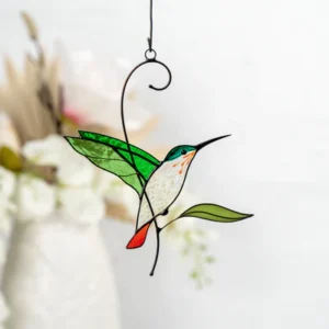 Sparrow designed green and red color combination stained glass design