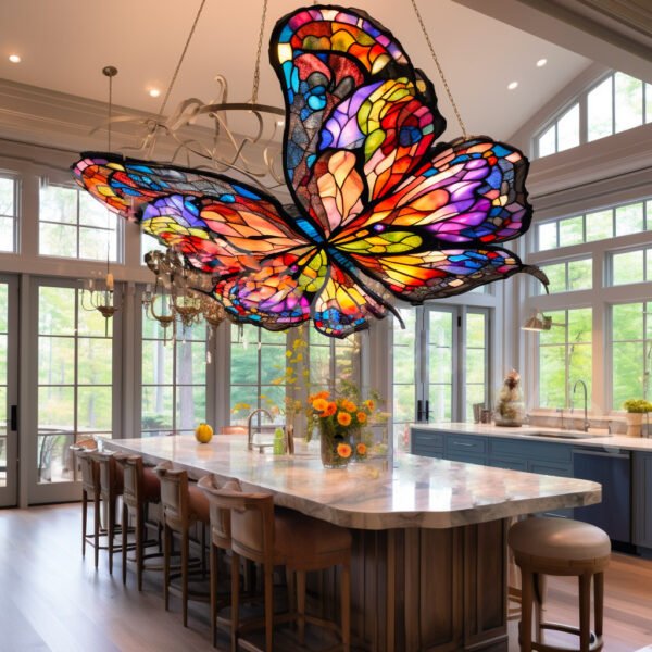 Butterfly multi color combination stained glass grand design hanging