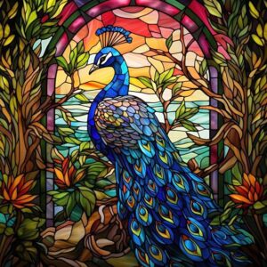 Peacock Design Stained Glass Art for Door and Window